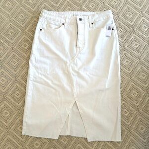 NEW with tags, women’s white denim midi skirt, size 6